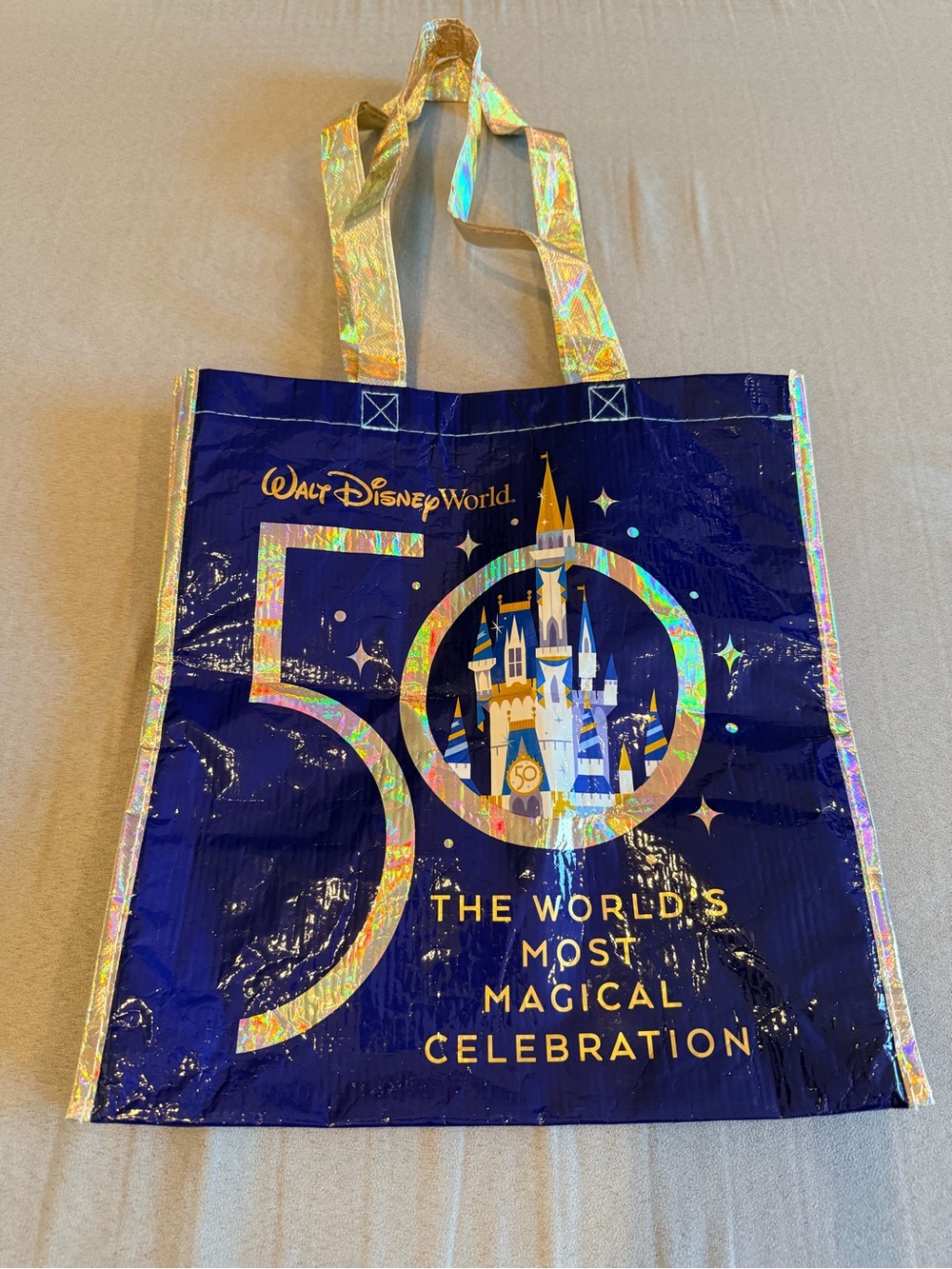 Disney 50th Anniversary Navy Tote with Holographic Gold Accents